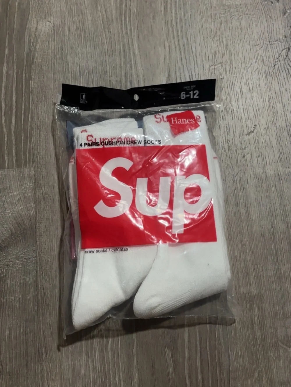 Supreme White Crew Socks with Red Logo Pack